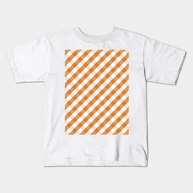 Terra Cotta Orange and White Check Gingham Plaid Kids T-Shirt by squeakyricardo